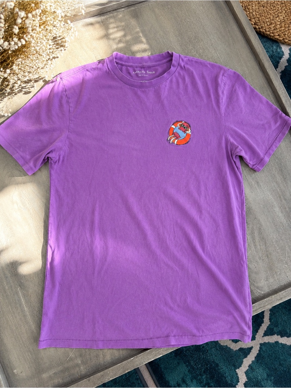 American Eagle Outfitters Purple Short Sleeve Tee with Small Graphic